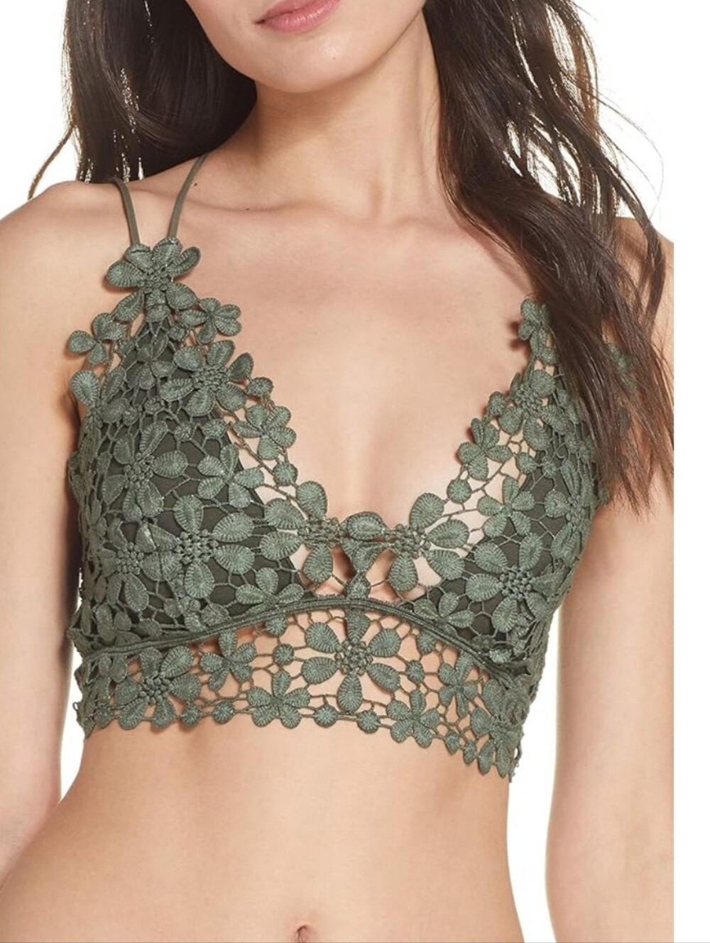 Free People Olive Green Crochet Floral Bralette - Picture 2 of 8